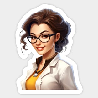 Cartoon Style Portrait - Woman Doctor/Scientist/Lab Worker Sticker